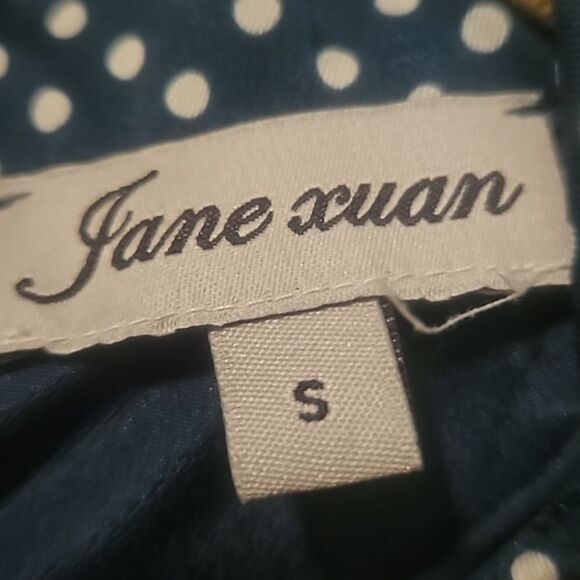 Jane Xuan Vintage dress dark green with white polka dots and beads buttons - Picture 2 of 9